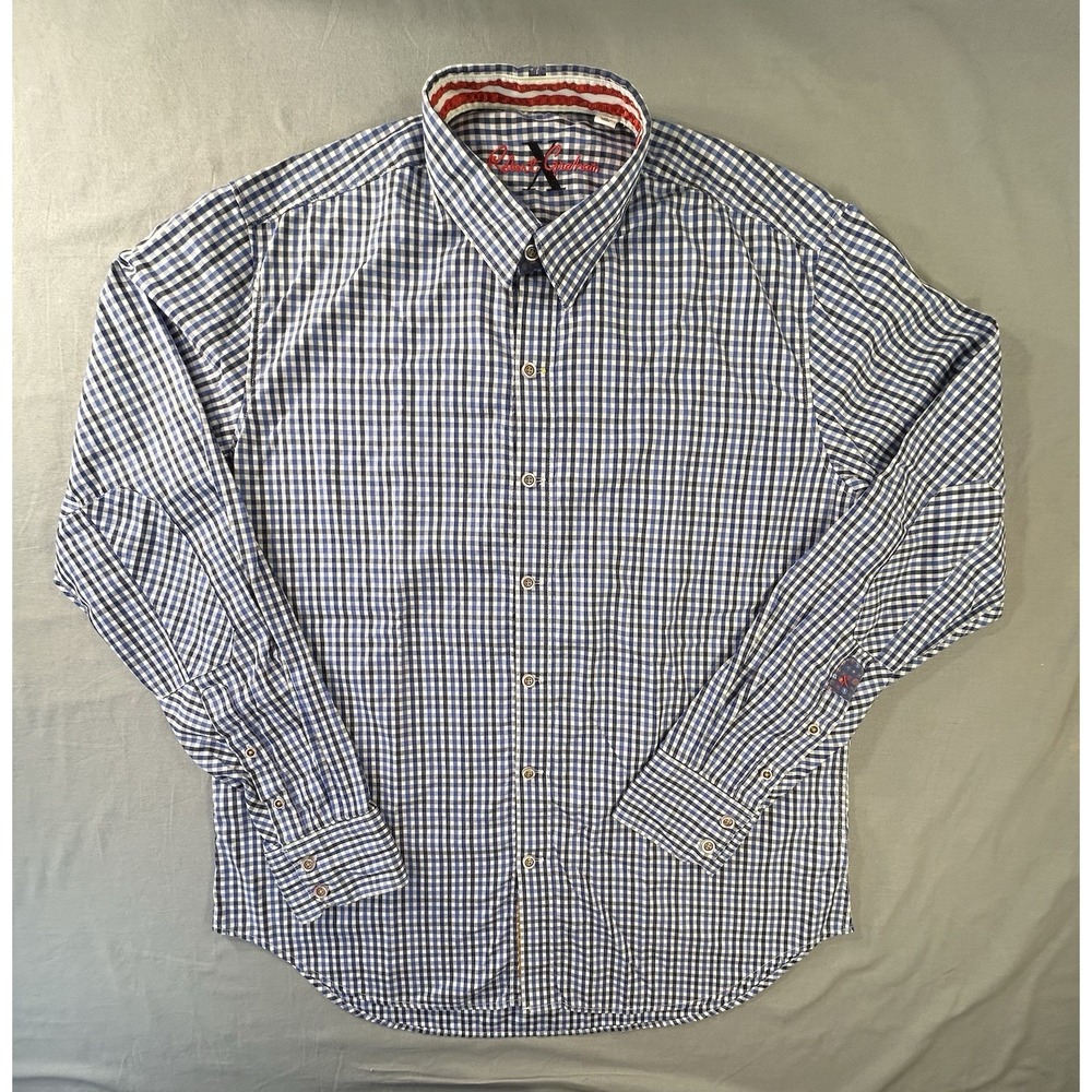 Robert Graham X Men's Large Blue and White Gingham Check Long Sleeve‎